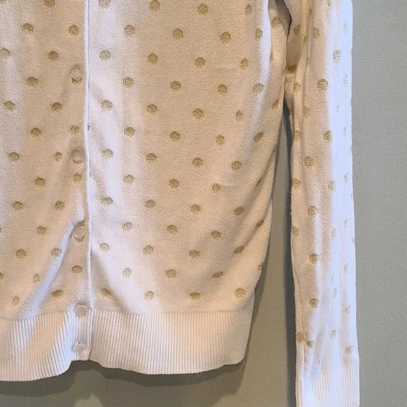 NEW York & Company White/Gold Polka Dot Cardigan - Picture 3 of 7